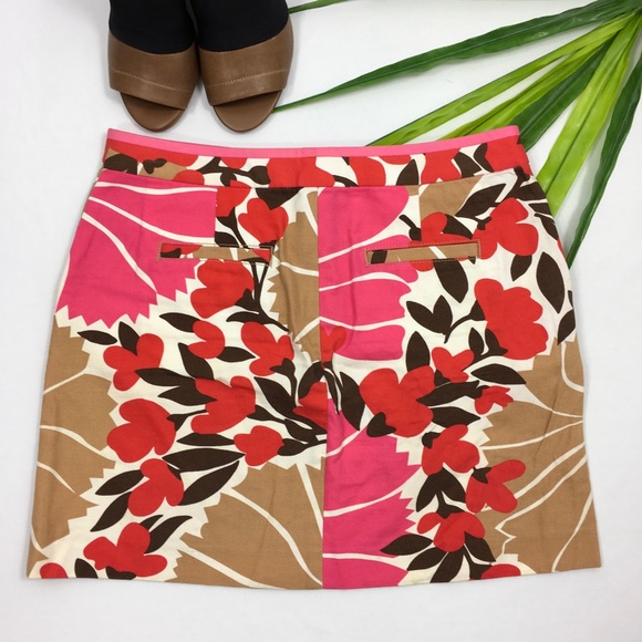 J. Crew | Pink Red Brown Mini Skirt Pockets - Picture 2 of 3